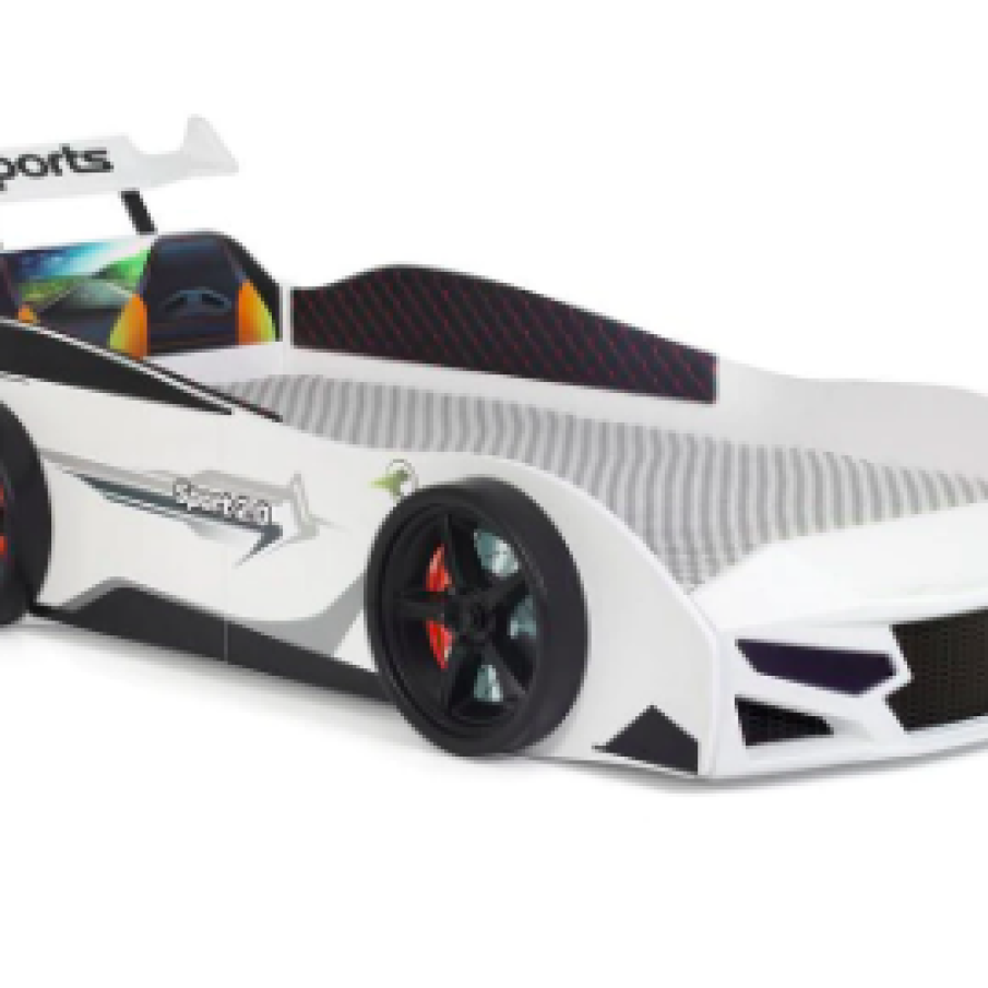 Pat copii tip mașină Sport albă 210x100cm