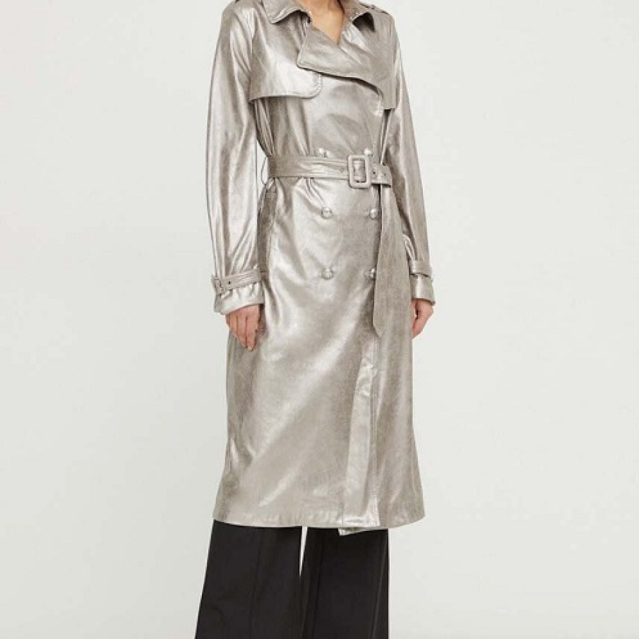 Trenci din colecția Guess confecționat din imitație de piele, din material cu aspect metalizat, strălucitor