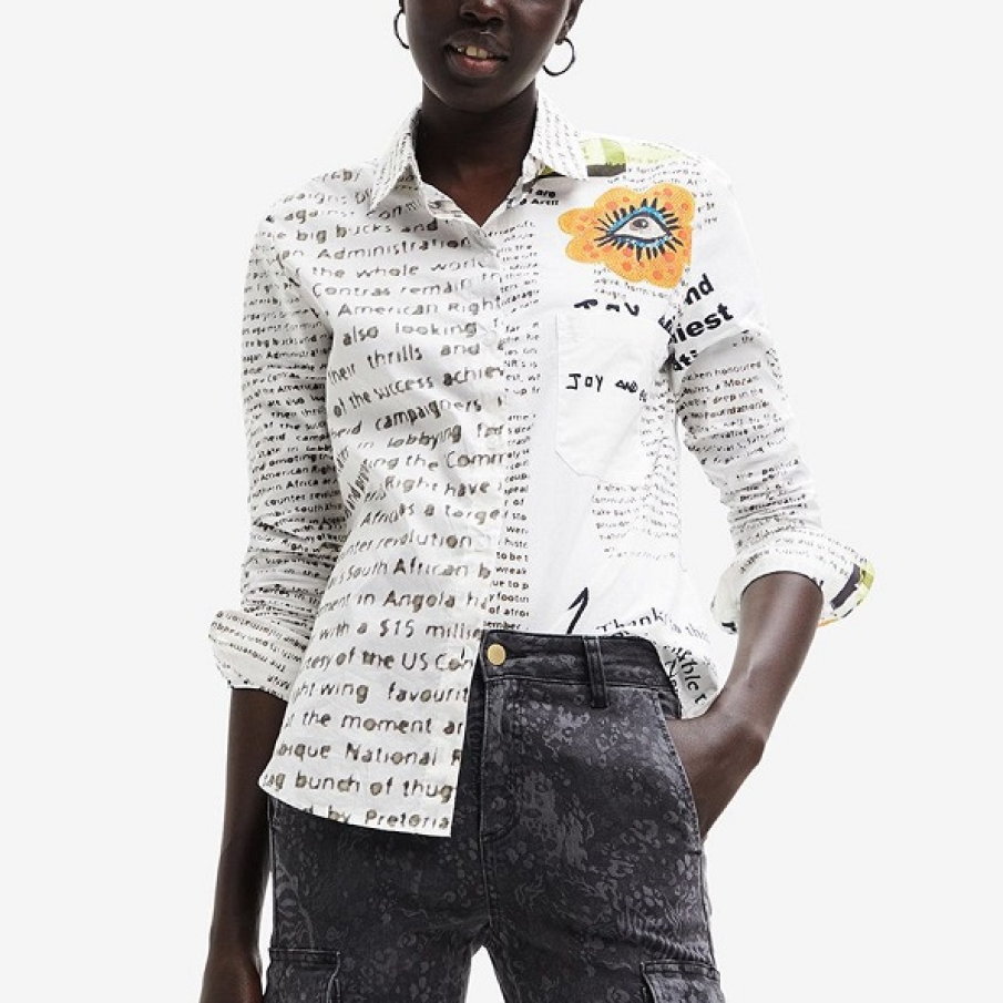Cămașă Desigual din bumbac, cu imprimeu grafic și guler clasic, regular 