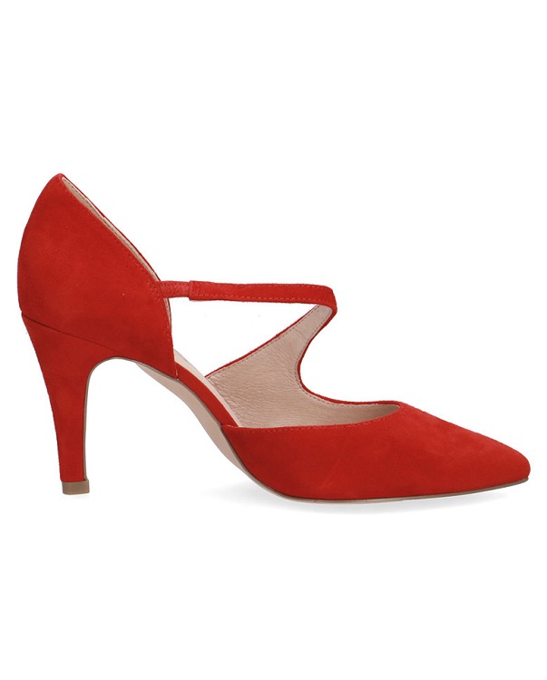Pantofi Caprice casual elegant cu decupaje, din piele întoarsă roșie, care îmbracă frumos piciorul 