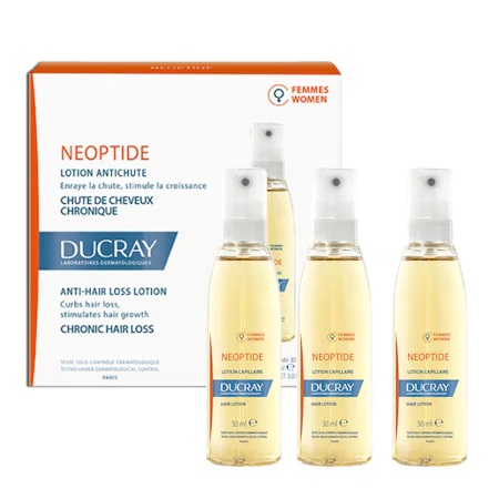 Loțiune Ducray Neoptide, 3 x 30 ml special concepută pentru a stopa căderea cronică a părului și a stimula creșterea firului de păr. Acționează direct asupra foliculului de par prin stimularea fazei anagene