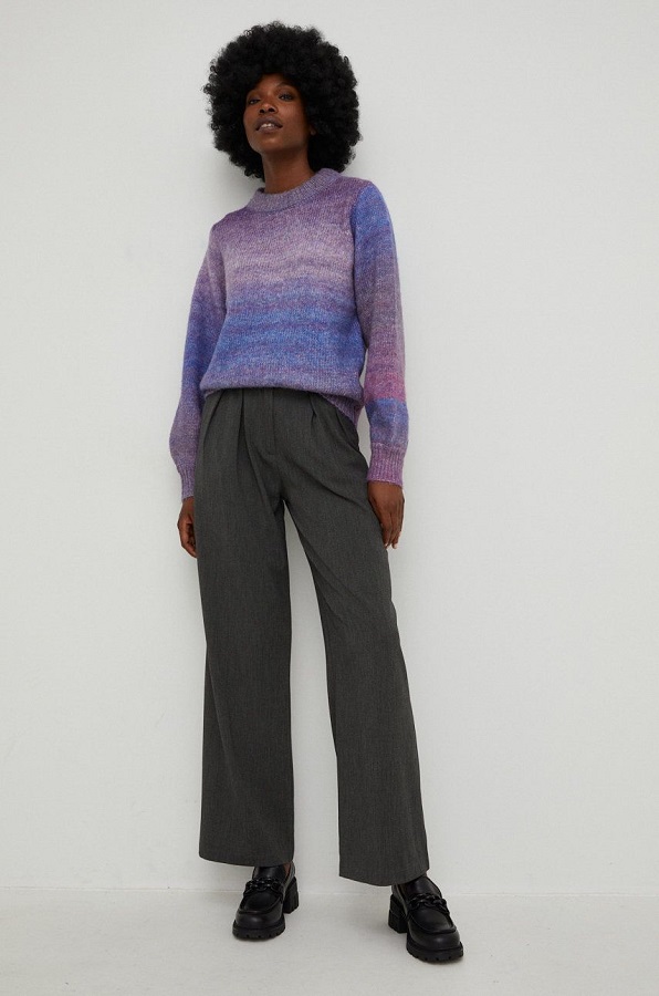 temă mână înăuntru Iaurt  Pulover violet in degrade, calduros, din tricot ornamentat si flexibil,  avand un continut de 16%