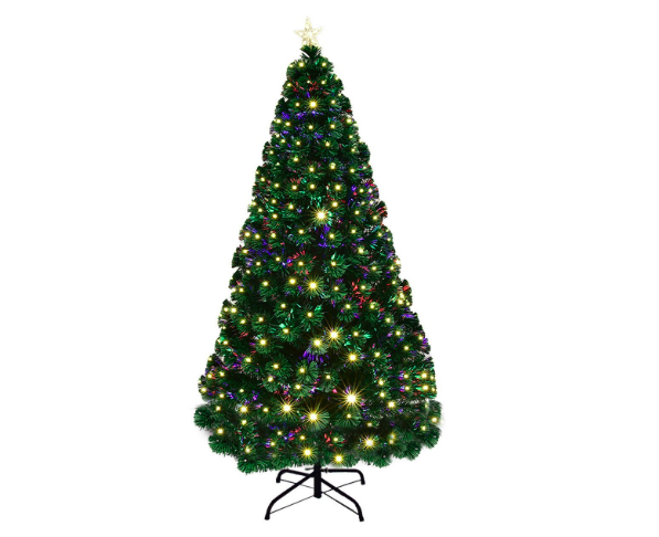 Brad de Crăciun artificial, ProCart, iluminat cu fibră optică și LED-uri, 210 cm, luminează multicolor
