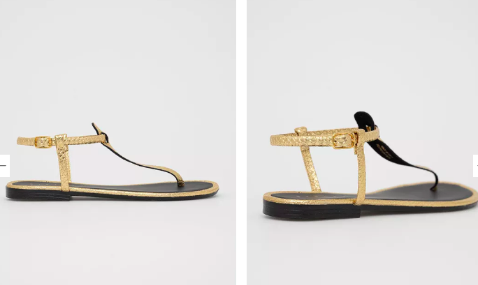 Sandale aurii cu talpă joasa din piele texturată
